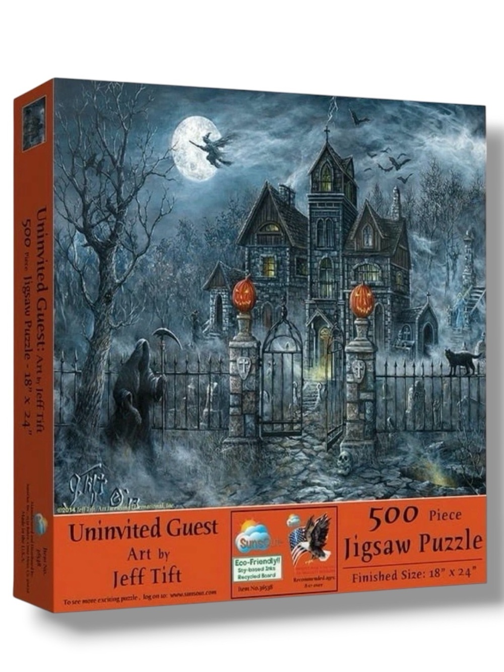 SunsOut Uninvited Guest 500 Piece Jigsaw Puzzle Halloween Jeff Tift Art 18x24